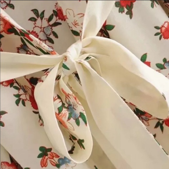 Ecru Blooming Boho Gypsy Kimono Open Front Duster With Tie, Beach Coverup Duster - Picture 4 of 7